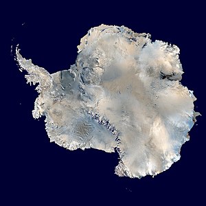 'n Satellietfoto van Antarktika.